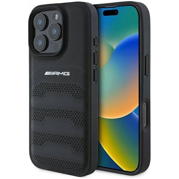 Mercedes AMG AMHCP16XGSEBK iPhone 16 Pro Max 6.9" czarny/black hardcase Leather Debossed Lines Black Logo