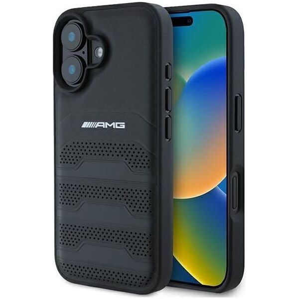 Mercedes AMG AMHCP16SGSEBK iPhone 16  6.1" czarny/black hardcase Leather Debossed Lines Black Logo