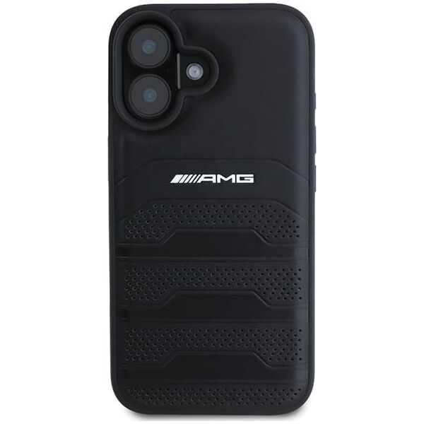 Mercedes AMG AMHCP16SGSEBK iPhone 16  6.1" czarny/black hardcase Leather Debossed Lines Black Logo