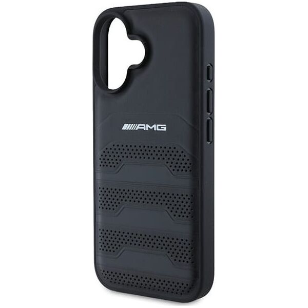 Mercedes AMG AMHCP16SGSEBK iPhone 16  6.1" czarny/black hardcase Leather Debossed Lines Black Logo