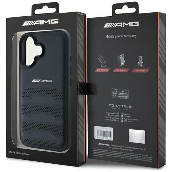 Mercedes AMG AMHCP16SGSEBK iPhone 16  6.1" czarny/black hardcase Leather Debossed Lines Black Logo