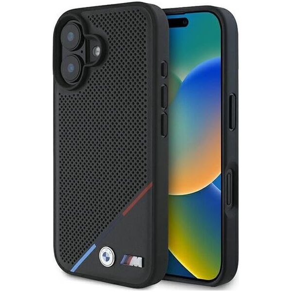 BMW BMW BMHMP16S23PUPDK iPhone 16 6.1" czarny/black hardcase M Perforated Tricolor Line MagSafe