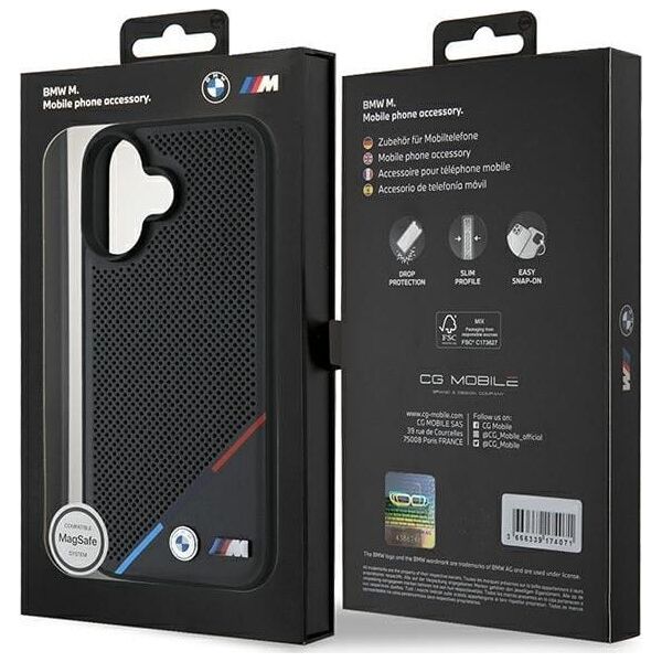 BMW BMW BMHMP16S23PUPDK iPhone 16 6.1" czarny/black hardcase M Perforated Tricolor Line MagSafe