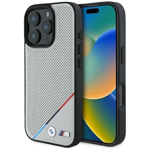 BMW BMW BMHMP16L23PUPDG iPhone 16 Pro 6.3" szary/grey hardcase M Perforated Tricolor Line MagSafe