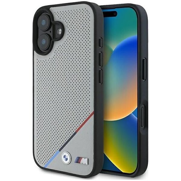 BMW BMW BMHMP16S23PUPDG iPhone 16 6.1" szary/grey hardcase M Perforated Tricolor Line MagSafe