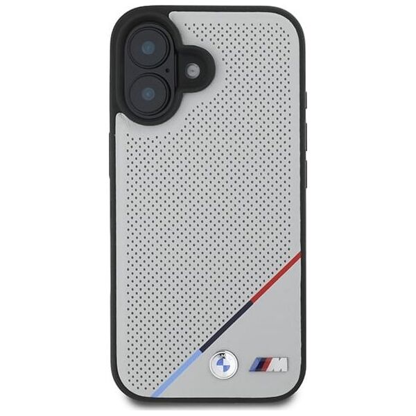 BMW BMW BMHMP16S23PUPDG iPhone 16 6.1" szary/grey hardcase M Perforated Tricolor Line MagSafe