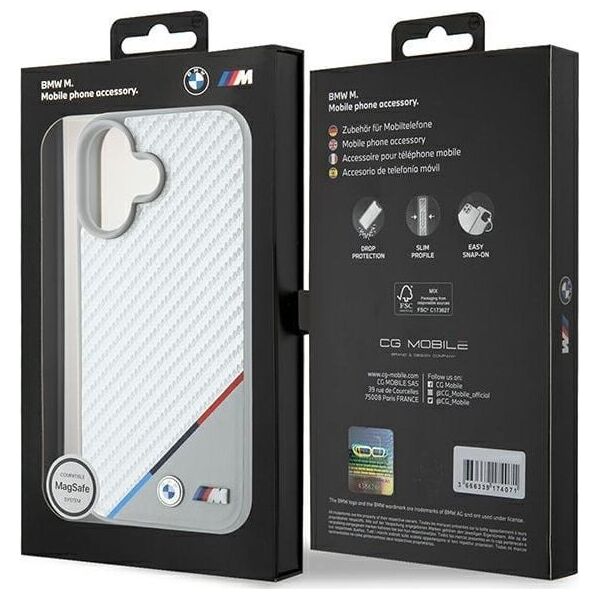 BMW BMW BMHMP16S23PUDTS iPhone 16 6.1" szary/grey hardcase M Carbon Tricolor Line MagSafe
