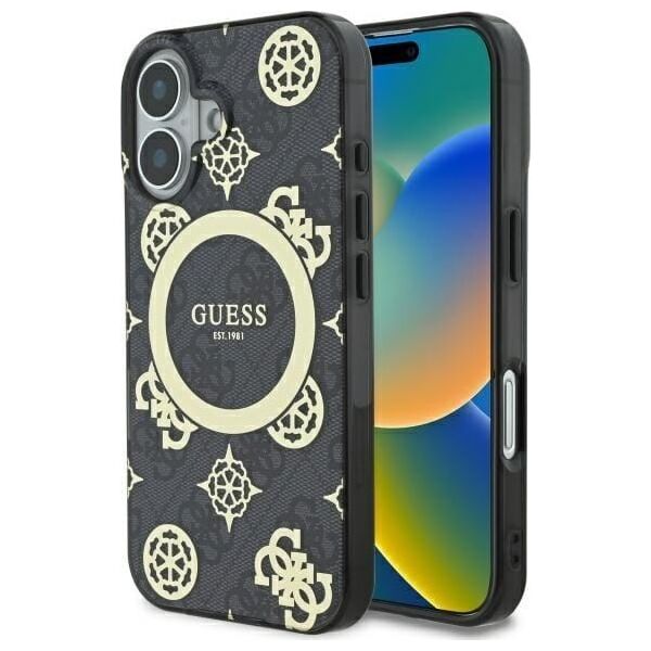Guess Guess GUHMP16SH4PYEEK iPhone 16 6.1" czarny/black hardcase IML Peony On 4G Background MagSafe