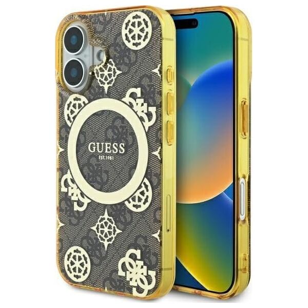Guess Guess GUHMP16SH4PYEEW iPhone 16 6.1" brązowy/brown hardcase IML Peony On 4G Background MagSafe