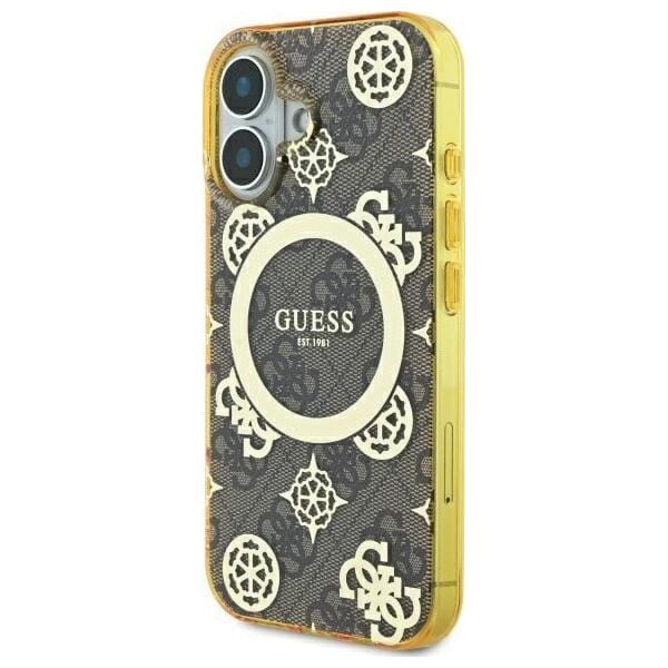 Guess Guess GUHMP16SH4PYEEW iPhone 16 6.1" brązowy/brown hardcase IML Peony On 4G Background MagSafe