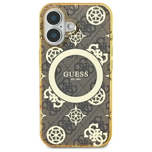 Guess Guess GUHMP16SH4PYEEW iPhone 16 6.1" brązowy/brown hardcase IML Peony On 4G Background MagSafe