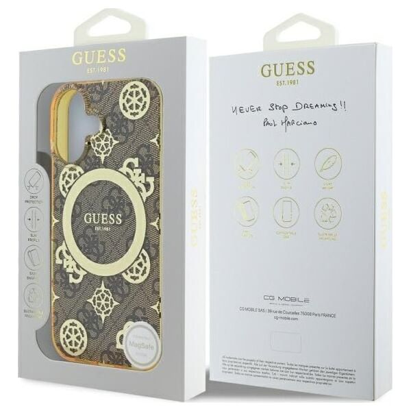 Guess Guess GUHMP16SH4PYEEW iPhone 16 6.1" brązowy/brown hardcase IML Peony On 4G Background MagSafe