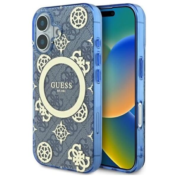 Guess Guess GUHMP16SH4PYEEB iPhone 16 6.1" niebieski/blue hardcase IML Peony On 4G Background MagSafe