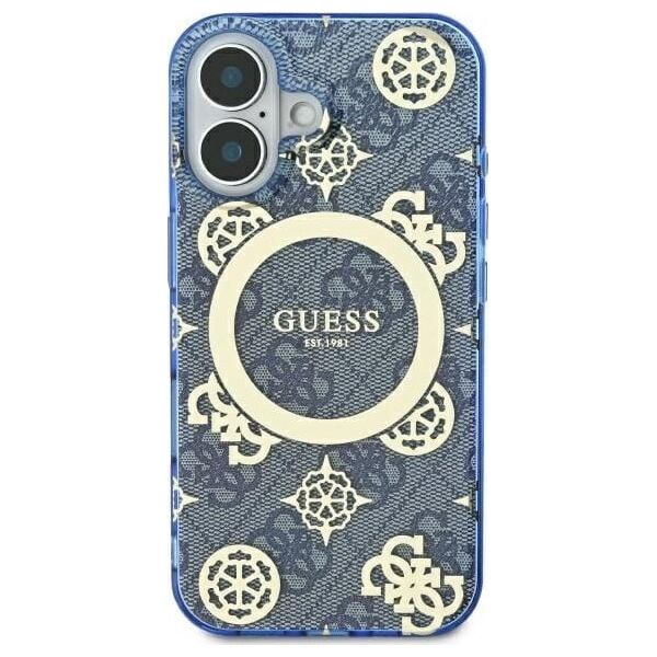 Guess Guess GUHMP16SH4PYEEB iPhone 16 6.1" niebieski/blue hardcase IML Peony On 4G Background MagSafe