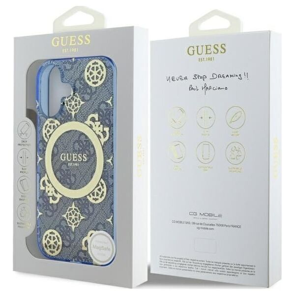 Guess Guess GUHMP16SH4PYEEB iPhone 16 6.1" niebieski/blue hardcase IML Peony On 4G Background MagSafe