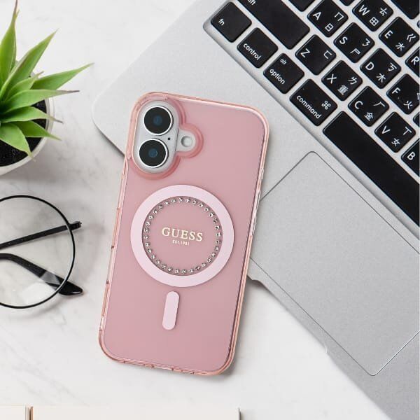 Guess Guess GUHMP16LPFTDTEP iPhone 16 Pro 6.3" różowy/pink hardcase IML Rhinestones MagSafe