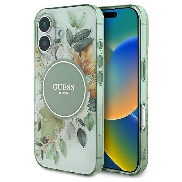 Guess Guess GUHMP16MHFWBDCEN iPhone 16 Plus 6.7" zielony/green hardcase IML Flower & Tonal Circle MagSafe