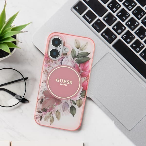 Guess Guess GUHMP16MHFWBDCEN iPhone 16 Plus 6.7" zielony/green hardcase IML Flower & Tonal Circle MagSafe