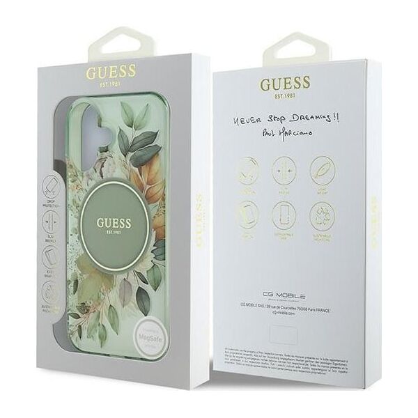 Guess Guess GUHMP16MHFWBDCEN iPhone 16 Plus 6.7" zielony/green hardcase IML Flower & Tonal Circle MagSafe