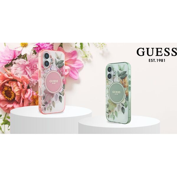 Guess Guess GUHMP16LHFWBDCEN iPhone 16 Pro 6.3" zielony/green hardcase IML Flower & Tonal Circle MagSafe