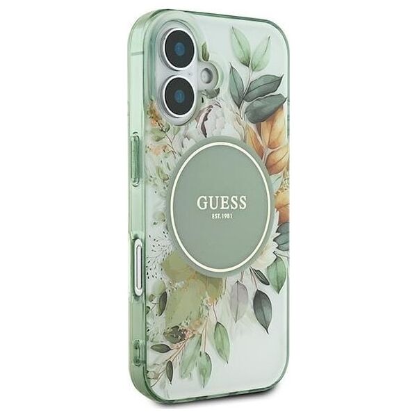 Guess Guess GUHMP16SHFWBDCEN iPhone 16 6.1" zielony/green hardcase IML Flower & Tonal Circle MagSafe