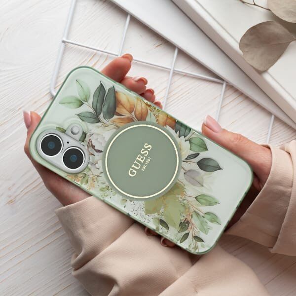 Guess Guess GUHMP16XHFWBDCEP iPhone 16 Pro Max 6.9" różowy/pink hardcase IML Flower & Tonal Circle MagSafe