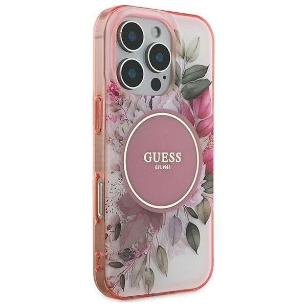 Guess Guess GUHMP16XHFWBDCEP iPhone 16 Pro Max 6.9" różowy/pink hardcase IML Flower & Tonal Circle MagSafe