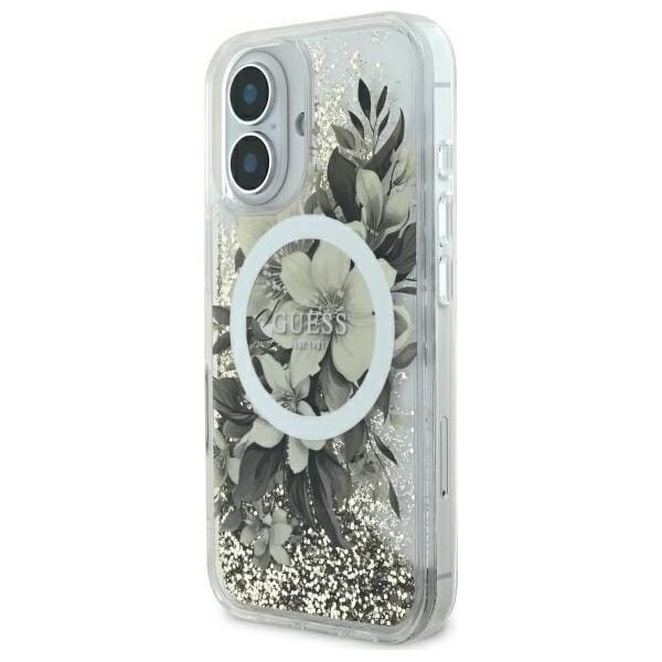 Guess Guess GUHMP16SLFMWTE iPhone 16 6.1" beżowy/beige hardcase Liquid Glitter Flower MagSafe