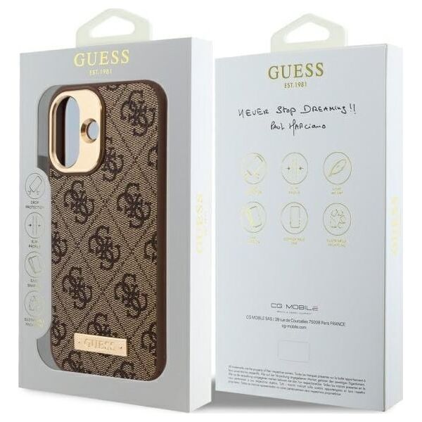 Guess Guess GUHMP16SU4GPRW iPhone 16 6.1" brązowy/brown hardcase 4G Logo Plate MagSafe