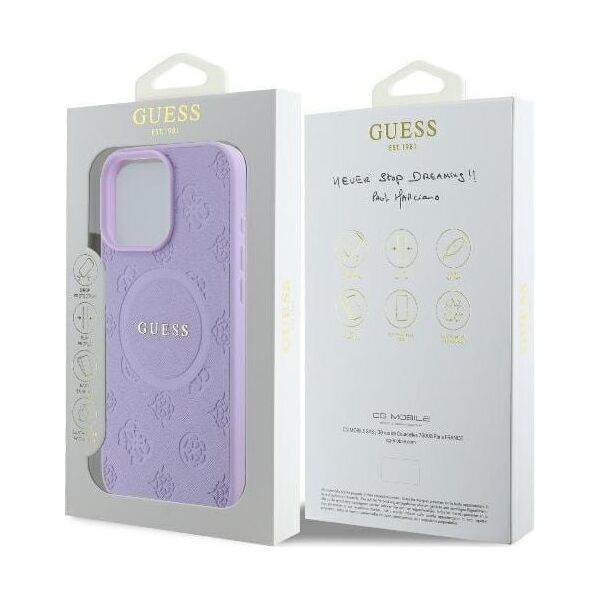 Guess Guess GUHMP16LPSAPSMEU iPhone 16 Pro 6.3" fioletowy/purple hardcase Saffiano Peony Classic Logo MagSafe