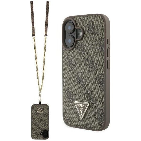 Guess Guess GUHCP16SP4TDSCPW iPhone 16 6.1" brązowy/brown hardcase Leather Metal Logo Strass Crossbody