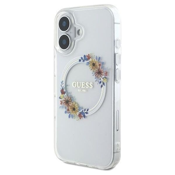Guess Guess GUHMP16MHFWFCT iPhone 16 Plus 6.7" przeźroczysty/transparent hardcase IML Flowers Wreath MagSafe