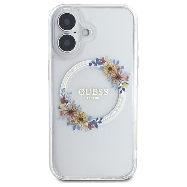 Guess Guess GUHMP16MHFWFCT iPhone 16 Plus 6.7" przeźroczysty/transparent hardcase IML Flowers Wreath MagSafe
