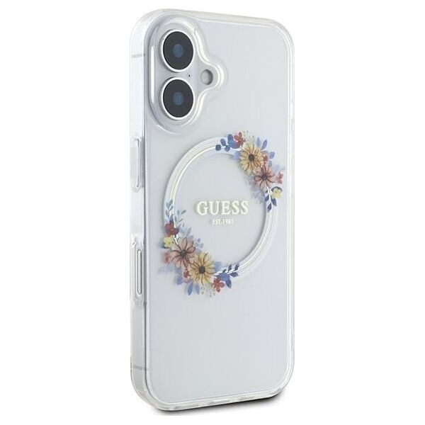 Guess Guess GUHMP16MHFWFCT iPhone 16 Plus 6.7" przeźroczysty/transparent hardcase IML Flowers Wreath MagSafe