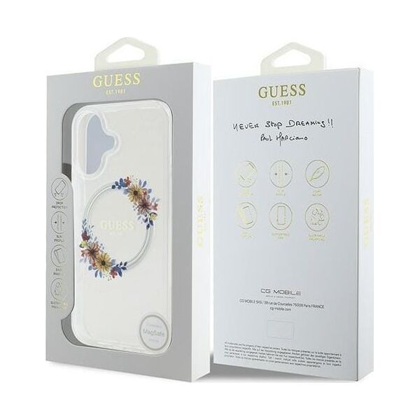 Guess Guess GUHMP16MHFWFCT iPhone 16 Plus 6.7" przeźroczysty/transparent hardcase IML Flowers Wreath MagSafe