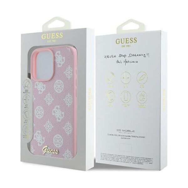 Guess Guess GUHMP16LPGPYSP iPhone 16 Pro 6.3" różowy/pink hardcase Peony Script Logo MagSafe