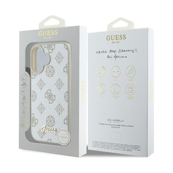 Guess Guess GUHMP16SPGPYSH iPhone 16 6.1" biały/white hardcase Peony Script Logo MagSafe