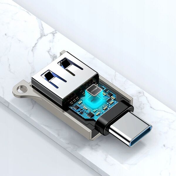 Adapter USB Joyroom Adapter Joyroom S-H151 USB-C (męski) / USB-A (żeński) z oczkiem na smycz - srebrny