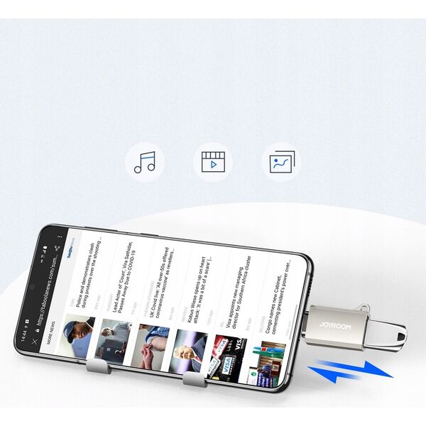 Adapter USB Joyroom Adapter Joyroom S-H151 USB-C (męski) / USB-A (żeński) z oczkiem na smycz - srebrny