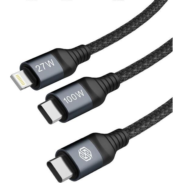 Nillkin Kabel Nillkin Data Cable DualPower 2w1 USB-C PD 3.0 100W, Lightning PD 27W black