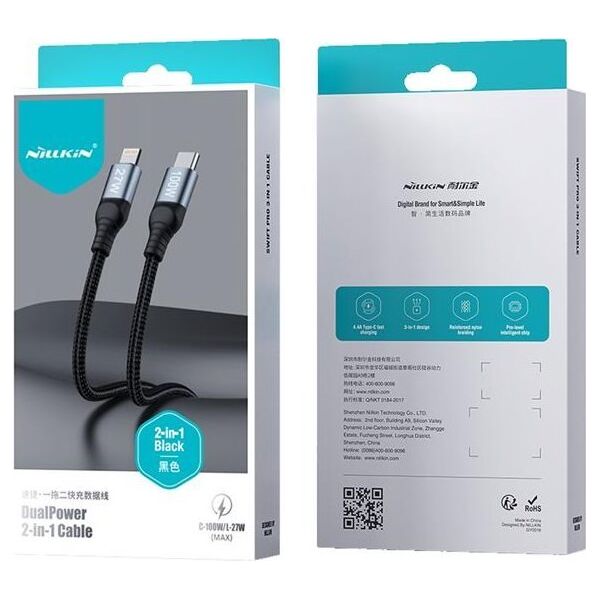 Nillkin Kabel Nillkin Data Cable DualPower 2w1 USB-C PD 3.0 100W, Lightning PD 27W black