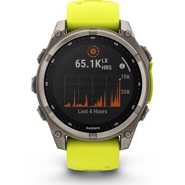 Έξυπνο ρολόι Garmin Fenix 8 47mm, Solar, Sapphire, Τιτάνιο με έντονο κίτρινο / γραφίτη χρώματος σιλικόνης λουράκι