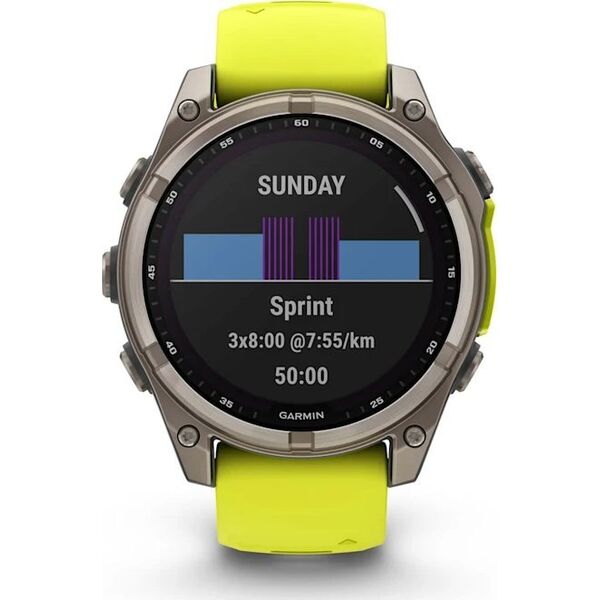 Έξυπνο ρολόι Garmin Fenix 8 47mm, Solar, Sapphire, Τιτάνιο με έντονο κίτρινο / γραφίτη χρώματος σιλικόνης λουράκι
