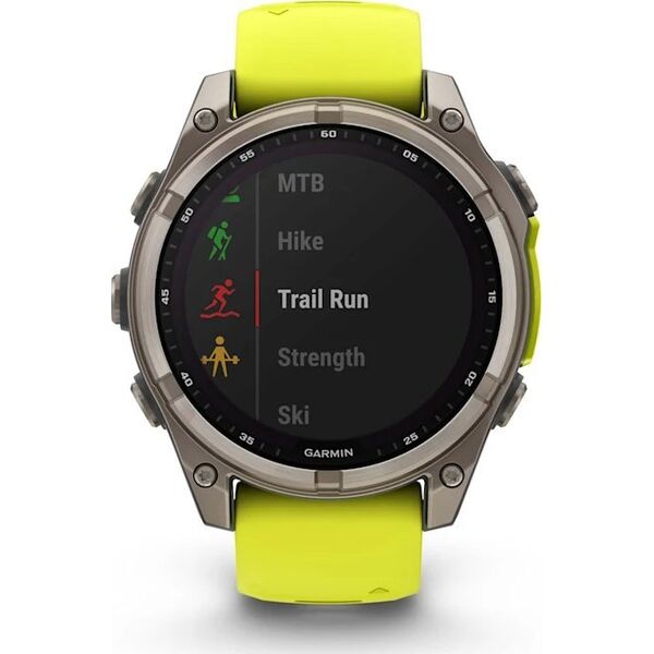 Έξυπνο ρολόι Garmin Fenix 8 47mm, Solar, Sapphire, Τιτάνιο με έντονο κίτρινο / γραφίτη χρώματος σιλικόνης λουράκι