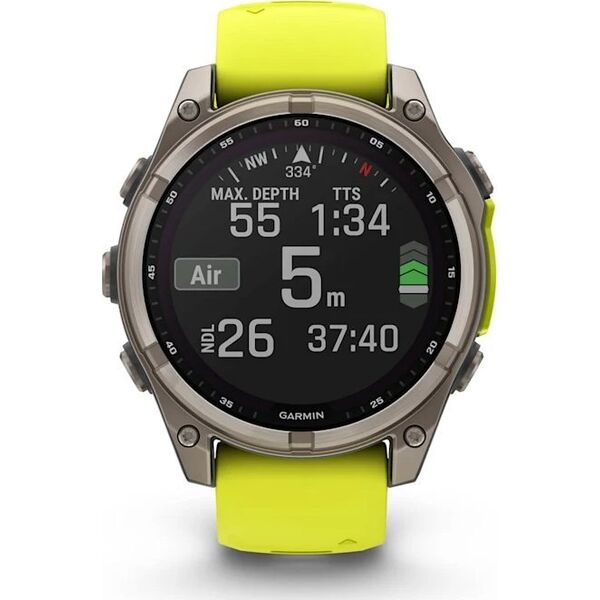 Έξυπνο ρολόι Garmin Fenix 8 47mm, Solar, Sapphire, Τιτάνιο με έντονο κίτρινο / γραφίτη χρώματος σιλικόνης λουράκι