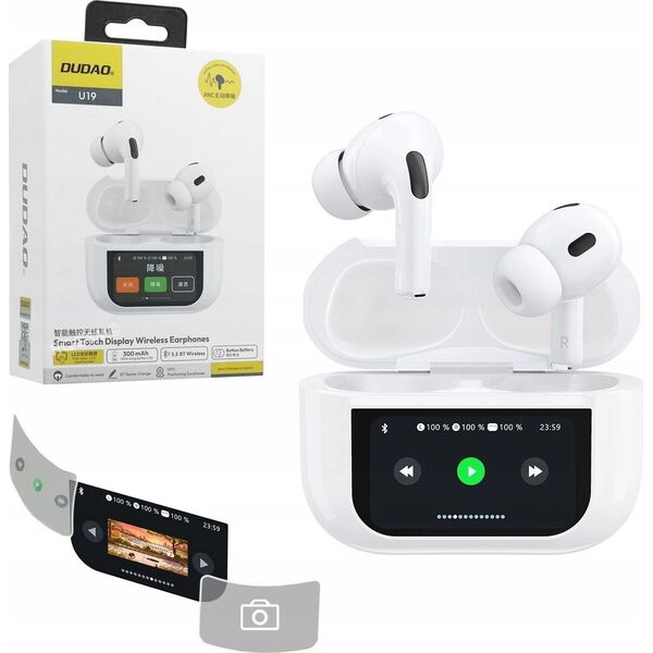 Słuchawki Dudao Słuchawki Dudao U19 douszne TWS bezprzewodowe Bluetooth 5.3 z wyświetlaczem LED - białe