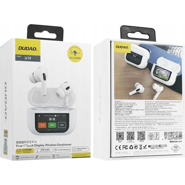 Słuchawki Dudao Słuchawki Dudao U19 douszne TWS bezprzewodowe Bluetooth 5.3 z wyświetlaczem LED - białe