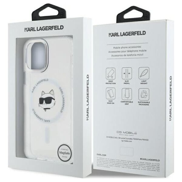 Karl Lagerfeld Karl Lagerfeld KLHMP12MHLSCHH iPhone 12   / 12 Pro 6.1" biały/white hardcase IML Metal Choupette Head MagSafe