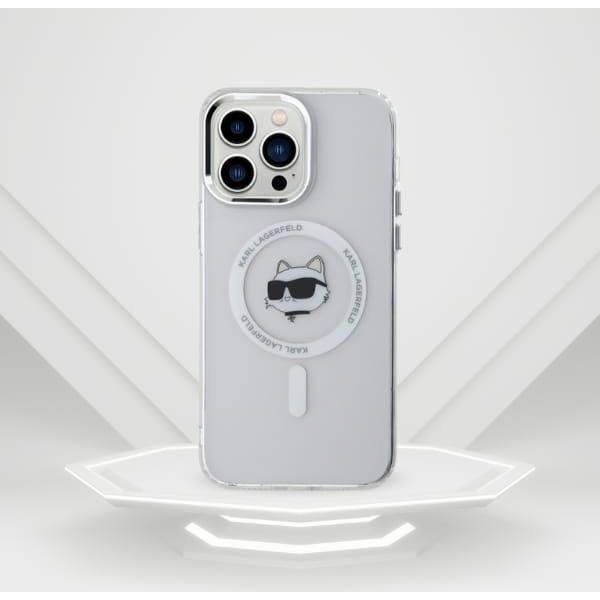 Karl Lagerfeld Karl Lagerfeld KLHMP13XHLSCHH iPhone 13   Pro Max 6.7" biały/white hardcase IML Metal Choupette Head MagSafe