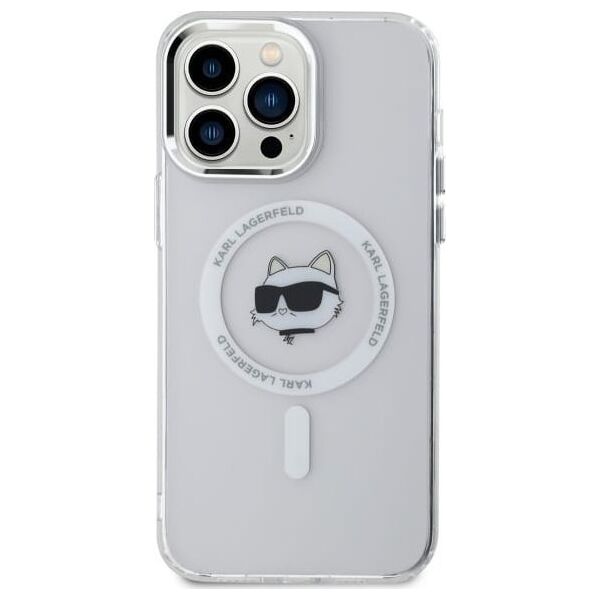Karl Lagerfeld Karl Lagerfeld KLHMP13XHLSCHH iPhone 13   Pro Max 6.7" biały/white hardcase IML Metal Choupette Head MagSafe